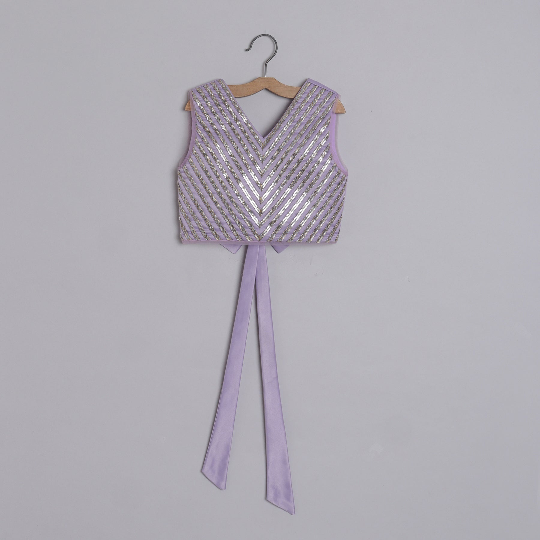 Girls Stylish Metal Strip Embroidered Blouse And Frilly Lehenga - funlittleones.com