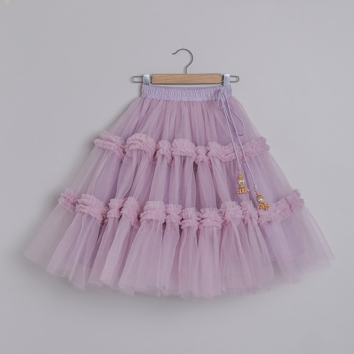 Girls Stylish Metal Strip Embroidered Blouse And Frilly Lehenga - funlittleones.com