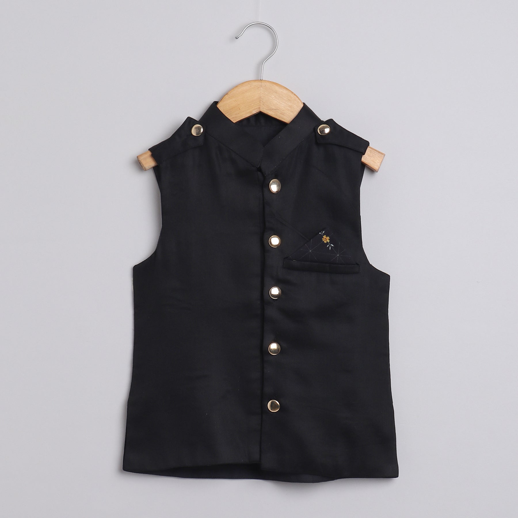 Boys Black Printed Kurta Jacket And Pyjama Set - funlittleones.com