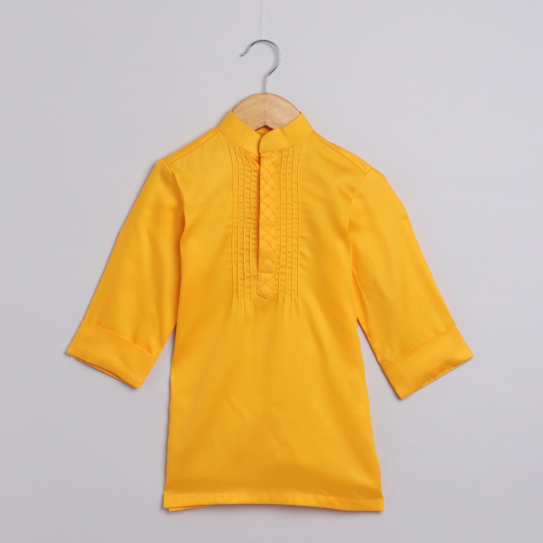 Boys Yellow Ocher Kurta Jacket And Pyjama - funlittleones.com