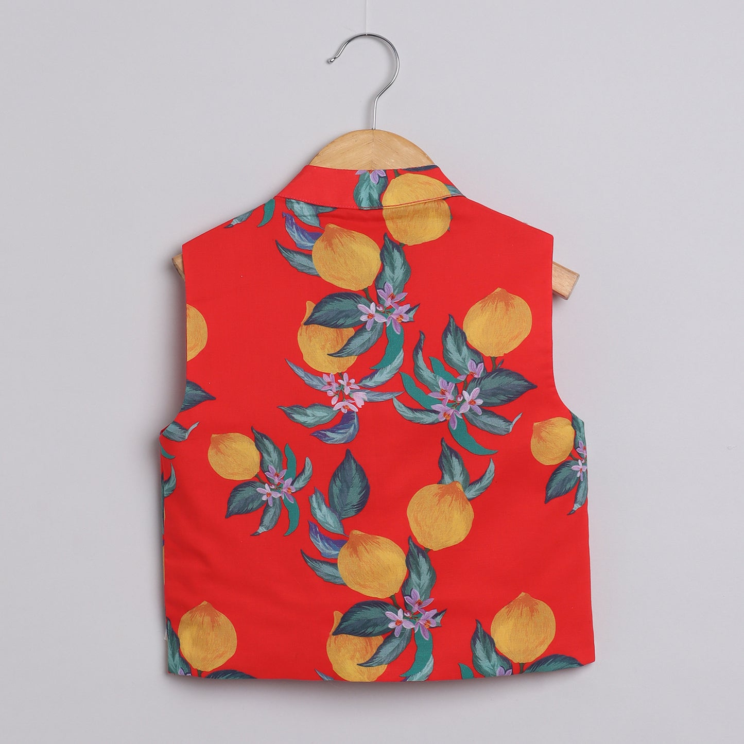 Boys Red Lemon Printed Kurta Jacket and Pyjama - funlittleones.com