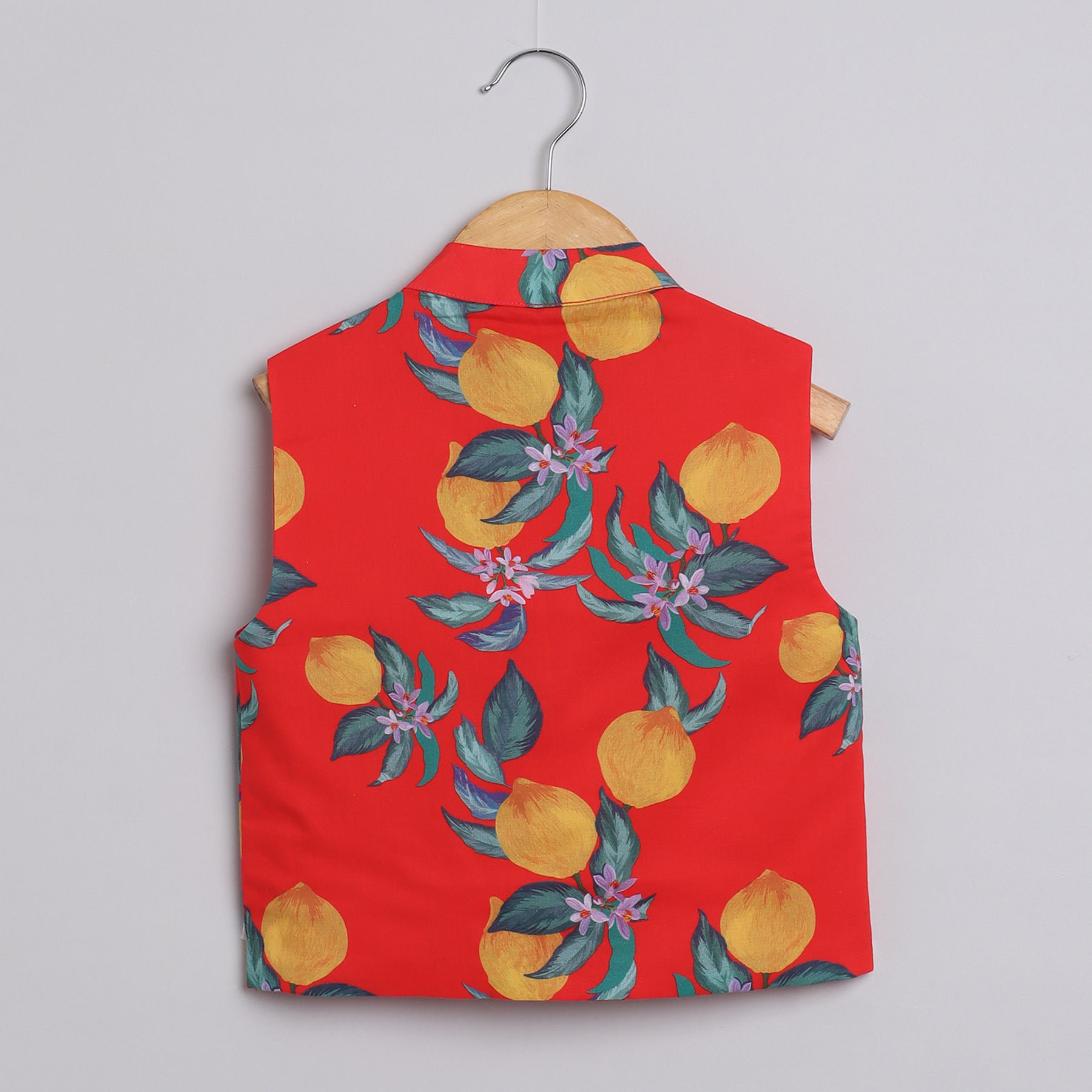 Boys Red Lemon Printed Kurta Jacket and Pyjama - funlittleones.com