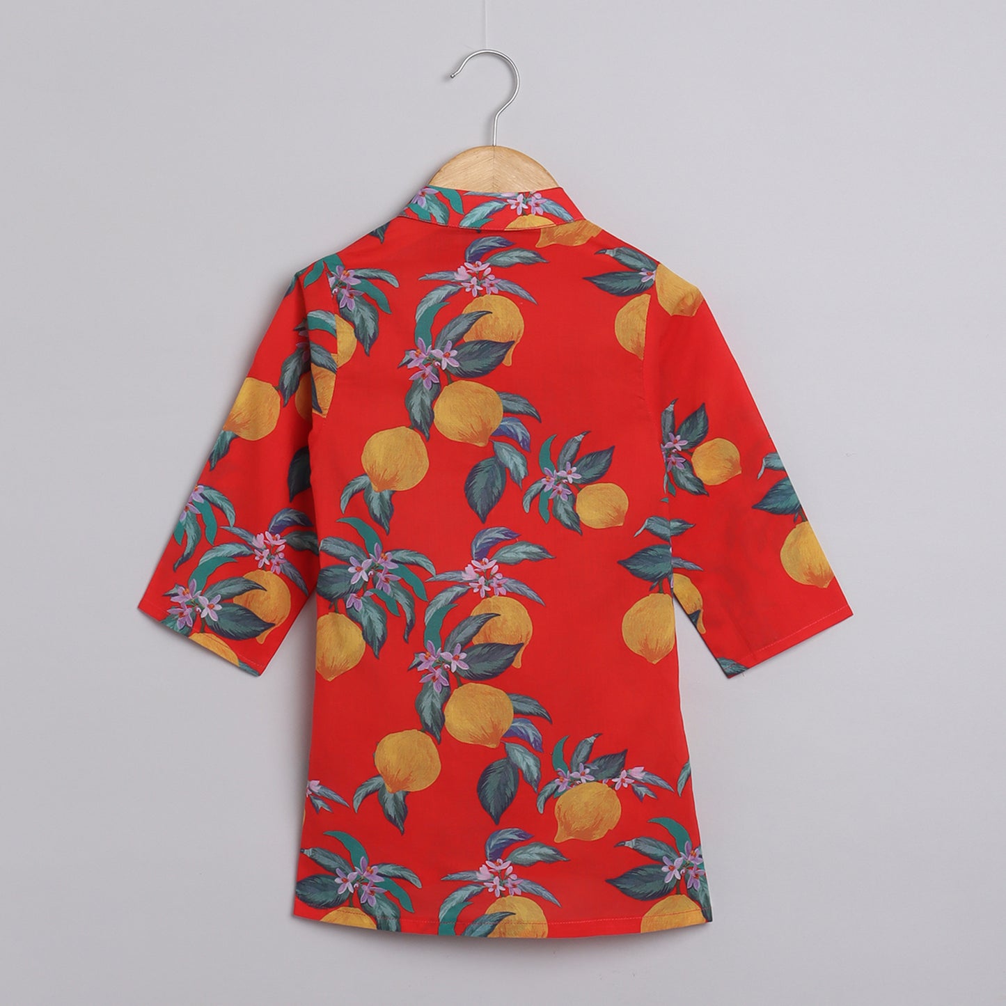 Boys Red Lemon Printed Kurta Jacket and Pyjama - funlittleones.com