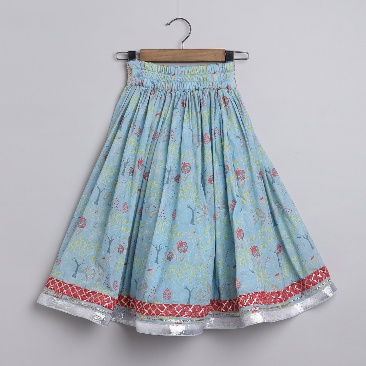 Green drop Printed Top with Pomogranate Tree Printed Lehenga - funlittleones.com