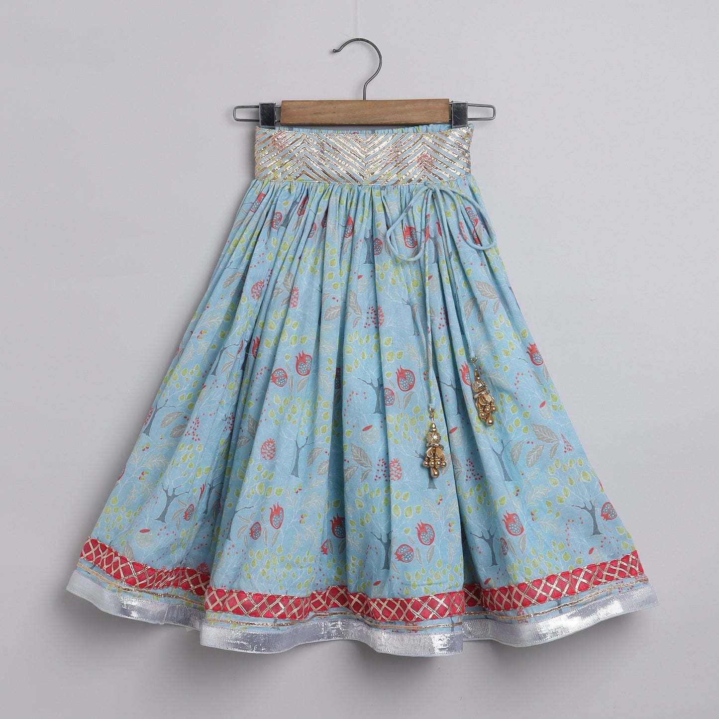 Green drop Printed Top with Pomogranate Tree Printed Lehenga - funlittleones.com