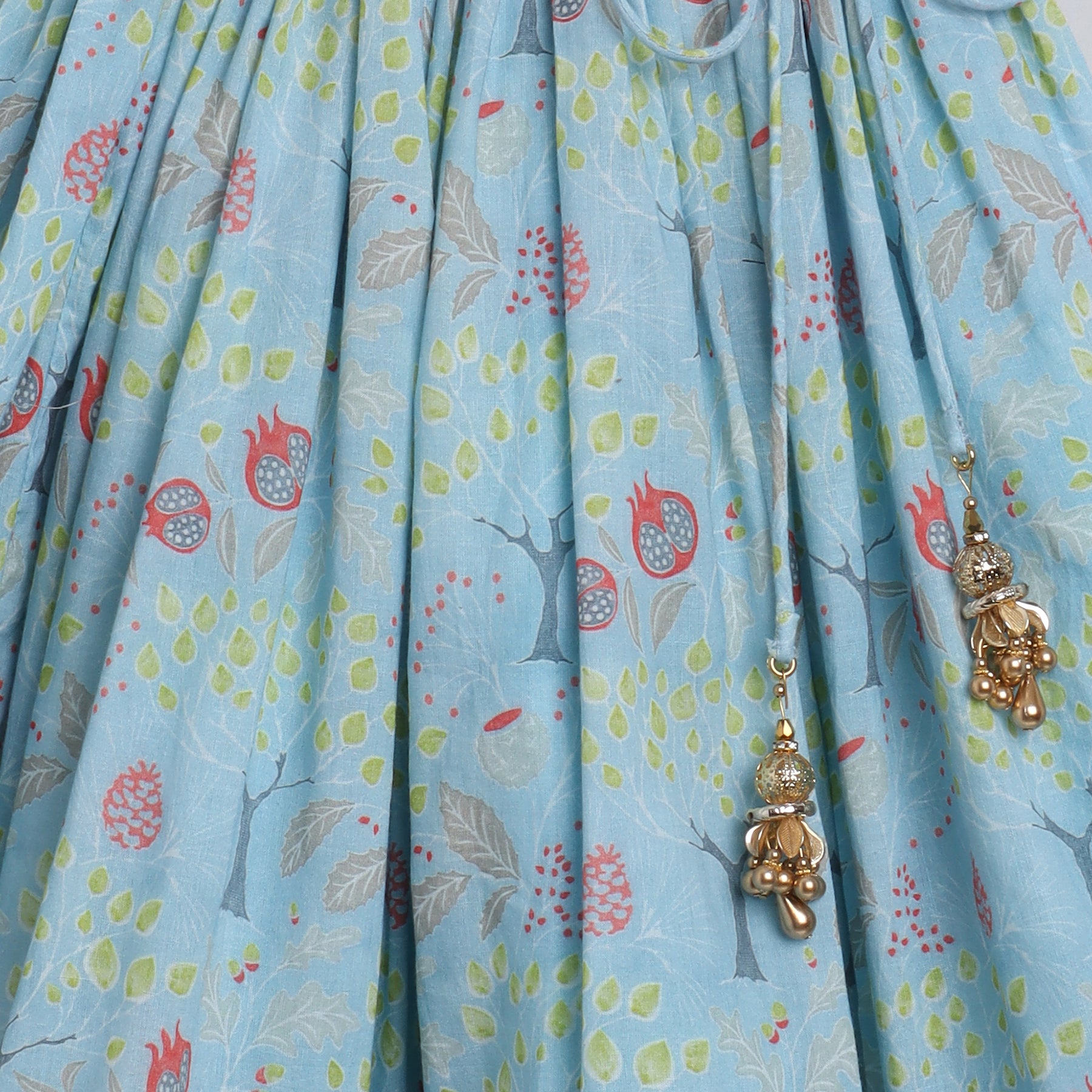 Green drop Printed Top with Pomogranate Tree Printed Lehenga - funlittleones.com