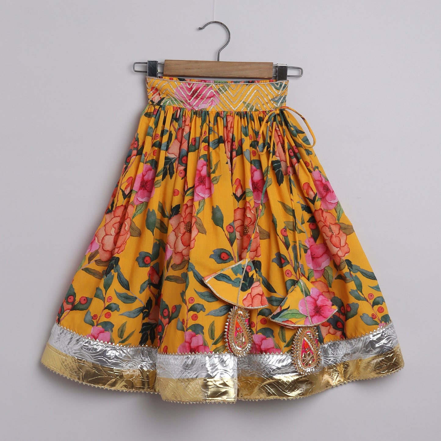 Girls Yellow Ocher Floral Skirt And Top - funlittleones.com