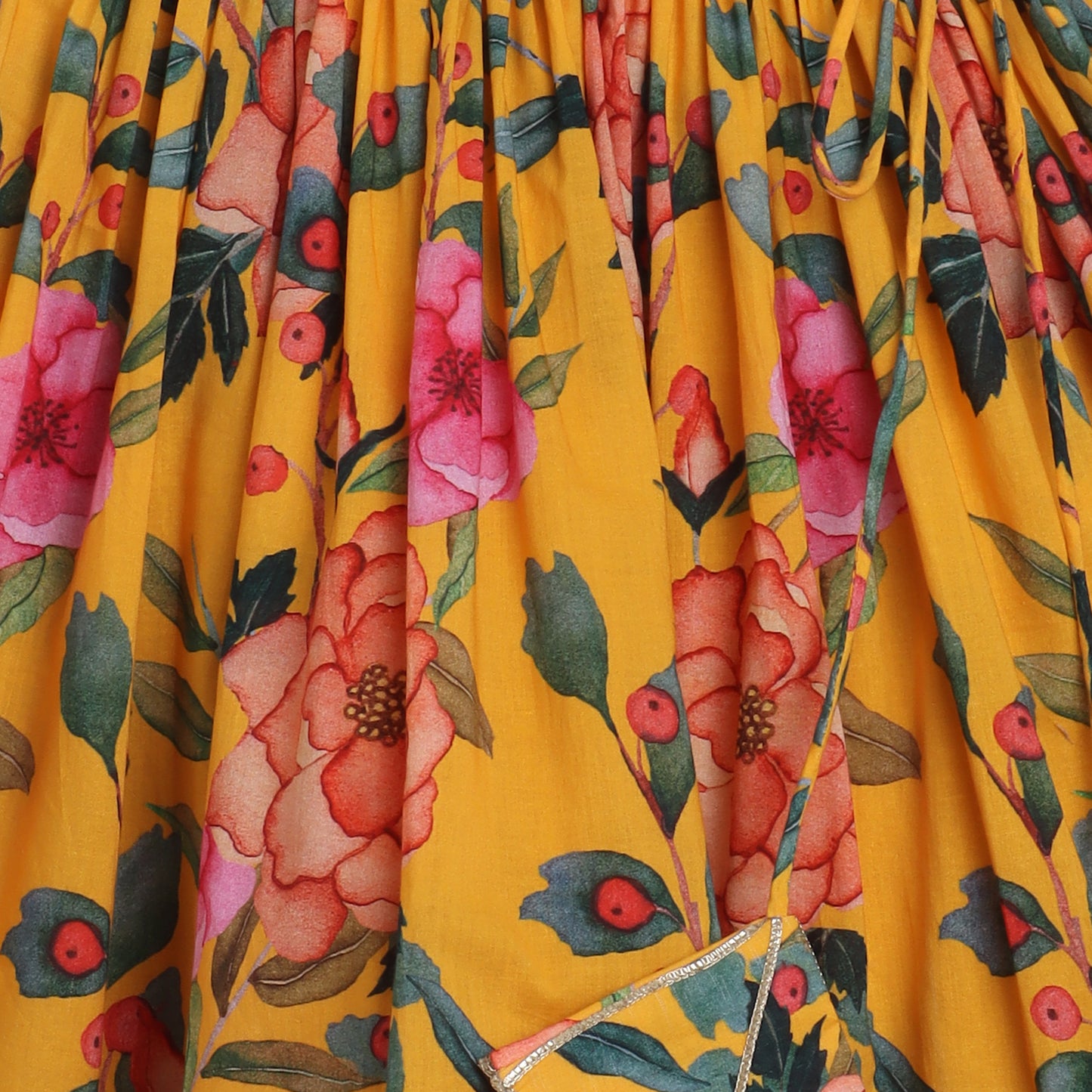 Girls Yellow Ocher Floral Skirt And Top - funlittleones.com