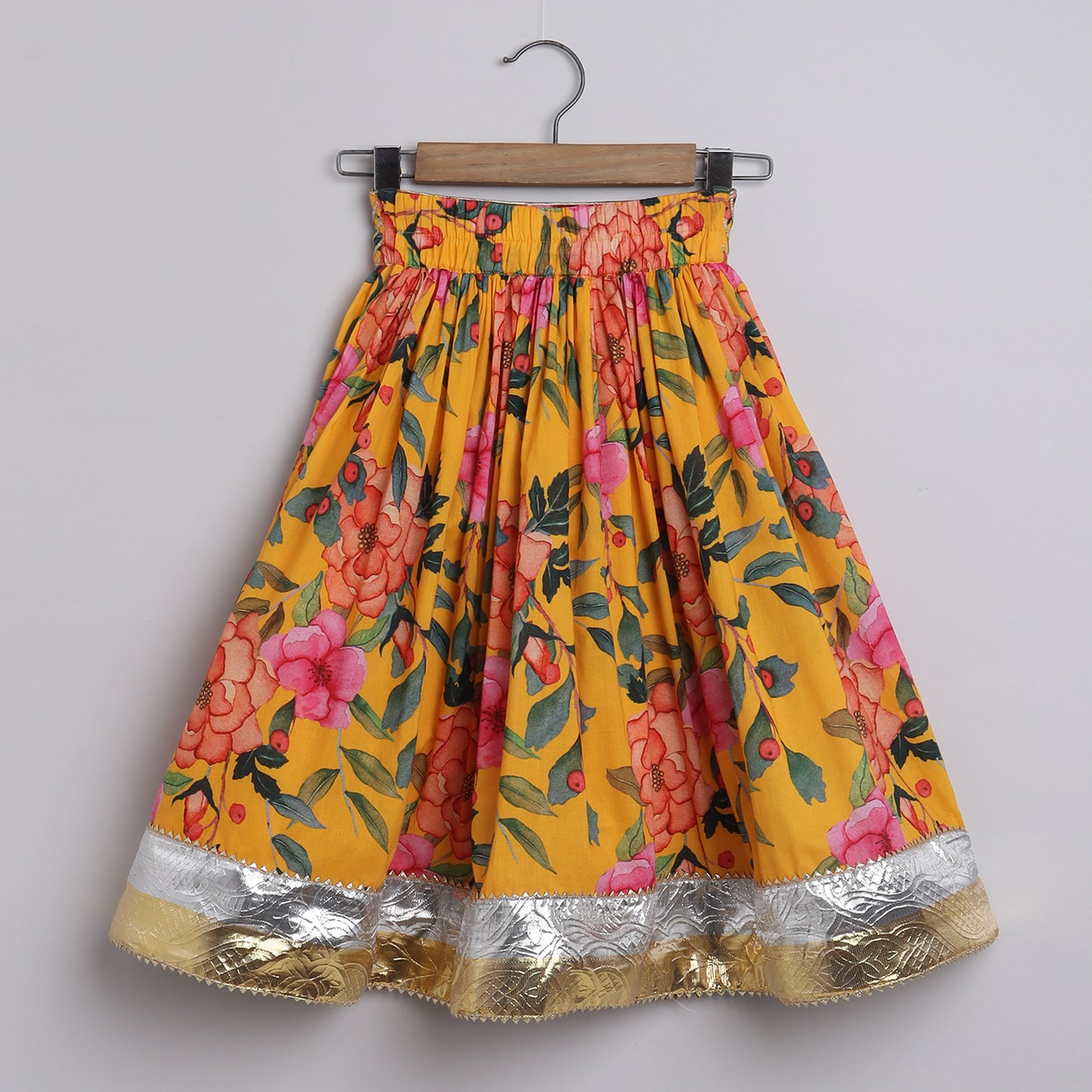 Girls Yellow Ocher Floral Skirt And Top - funlittleones.com