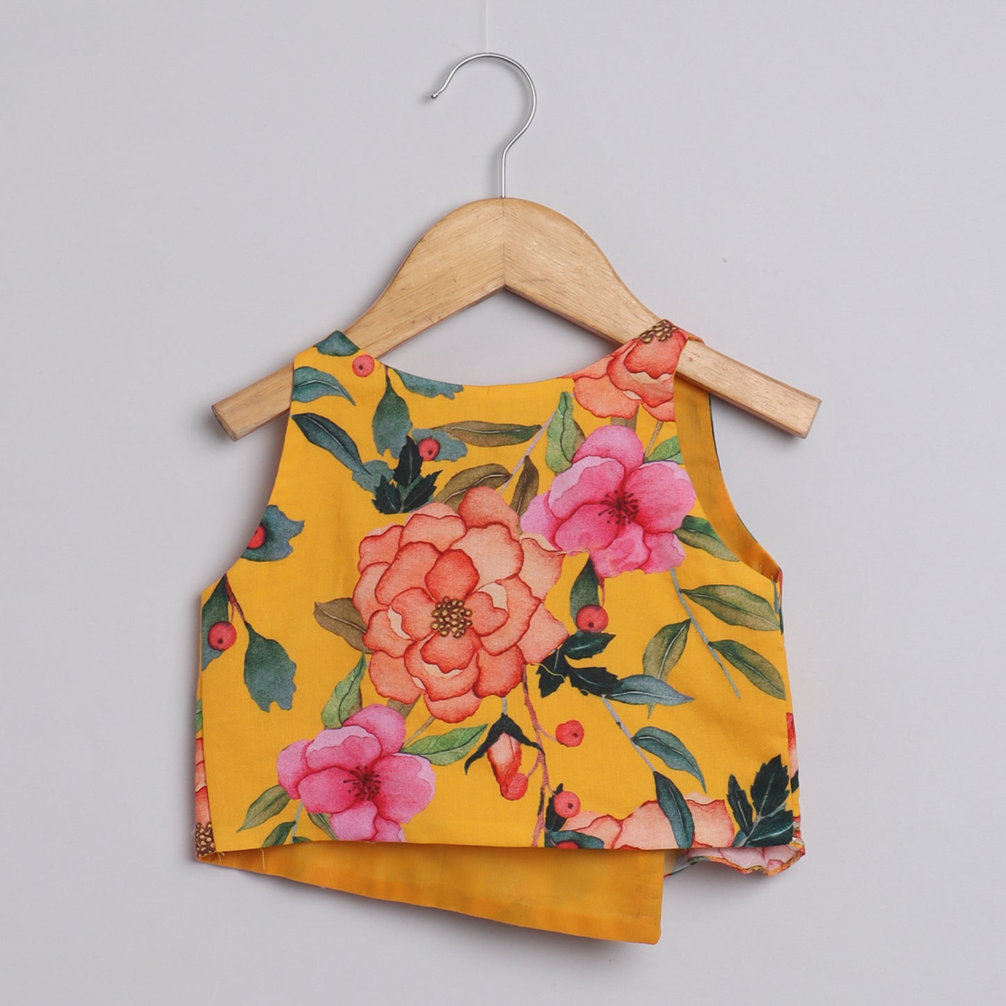 Girls Yellow Ocher Floral Skirt And Top - funlittleones.com