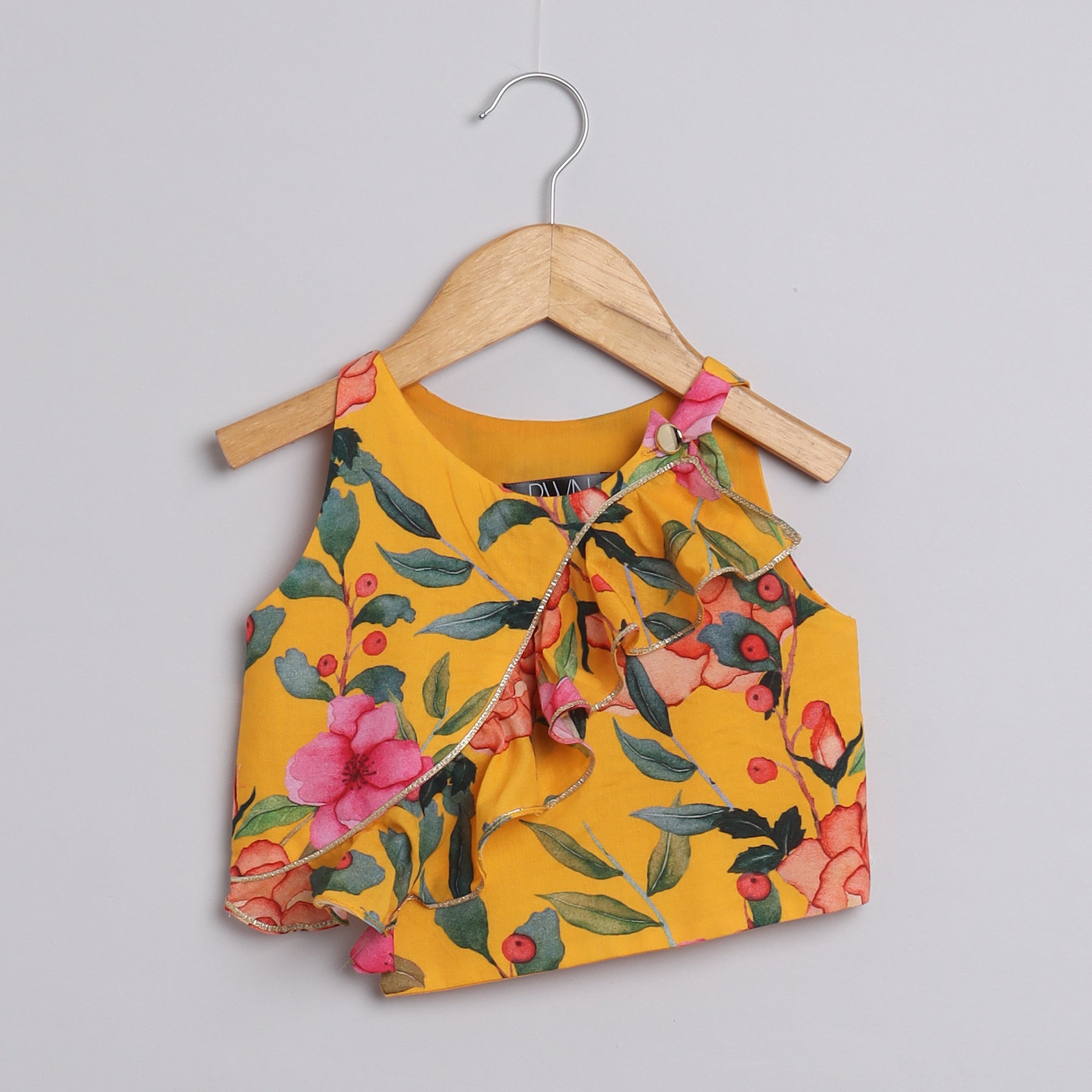 Girls Yellow Ocher Floral Skirt And Top - funlittleones.com