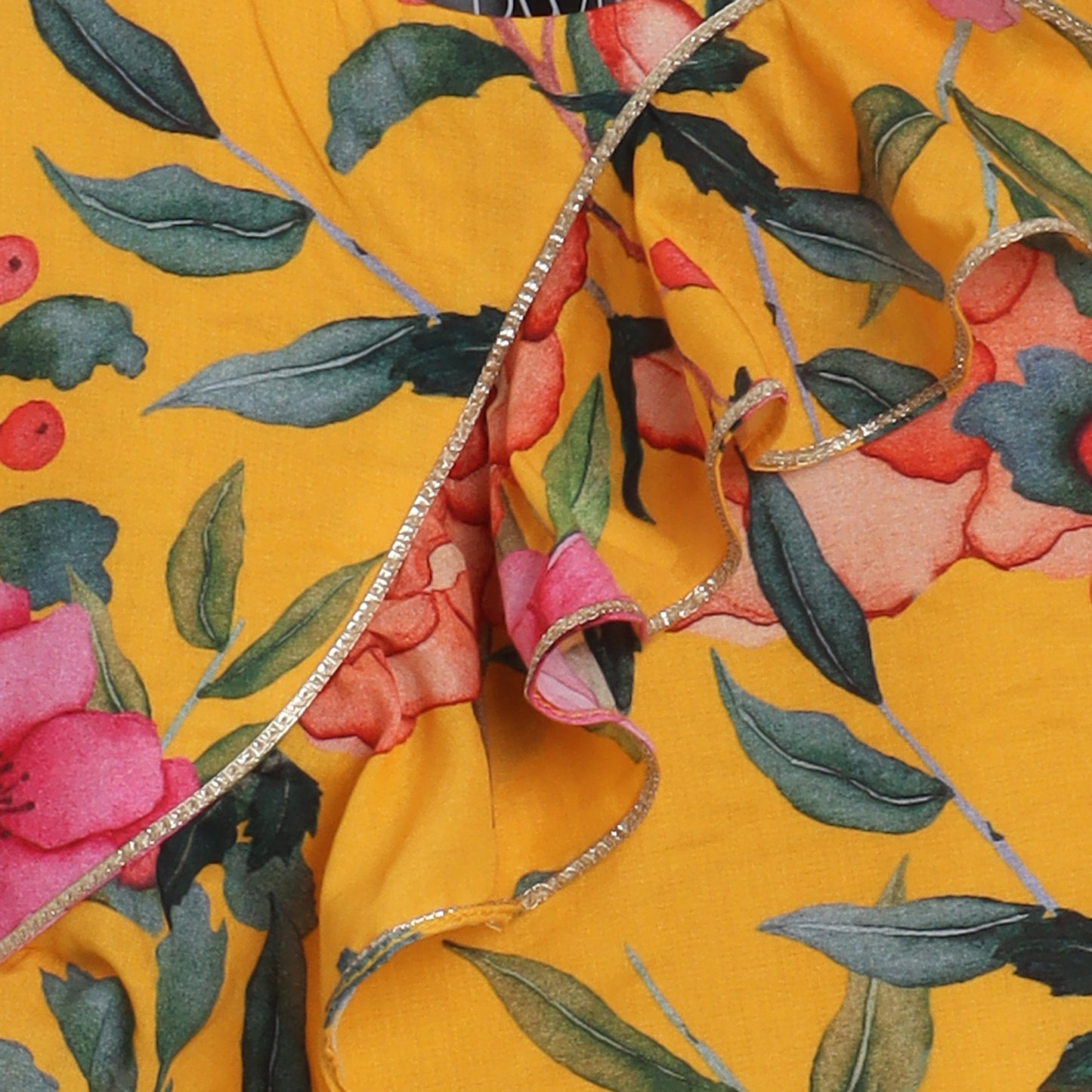 Girls Yellow Ocher Floral Skirt And Top - funlittleones.com