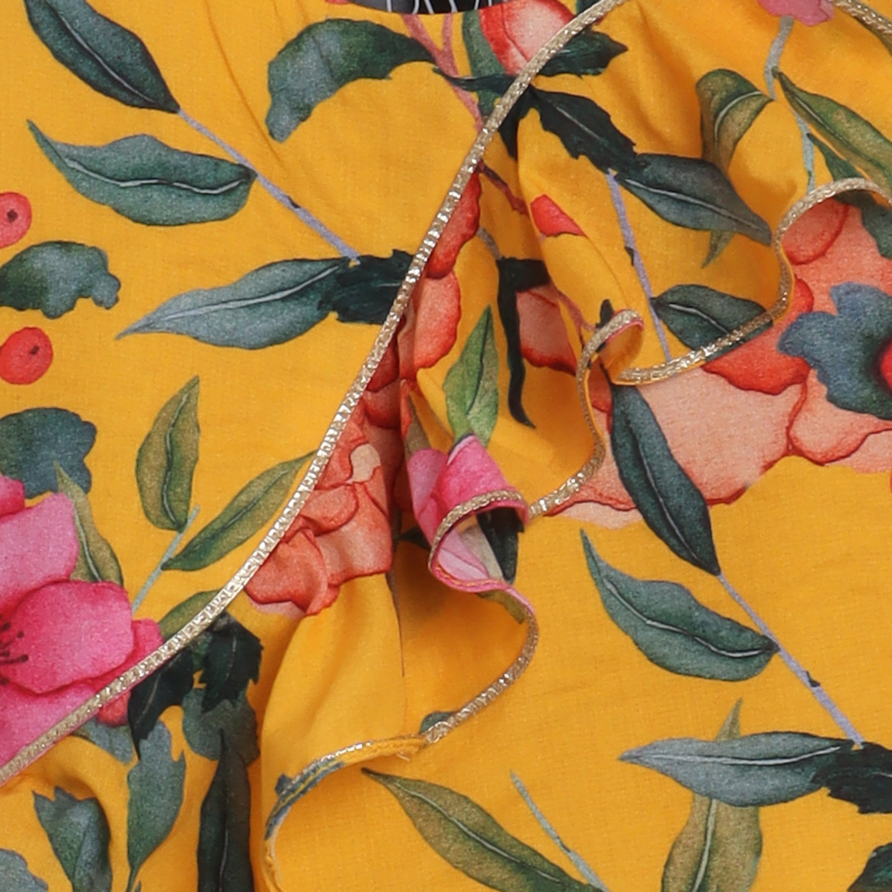 Girls Yellow Ocher Floral Skirt And Top - funlittleones.com