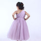Lavender One Shoulder Floral Embroidered Net Gown - funlittleones.com