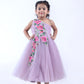 Lavender One Shoulder Floral Embroidered Net Gown - funlittleones.com